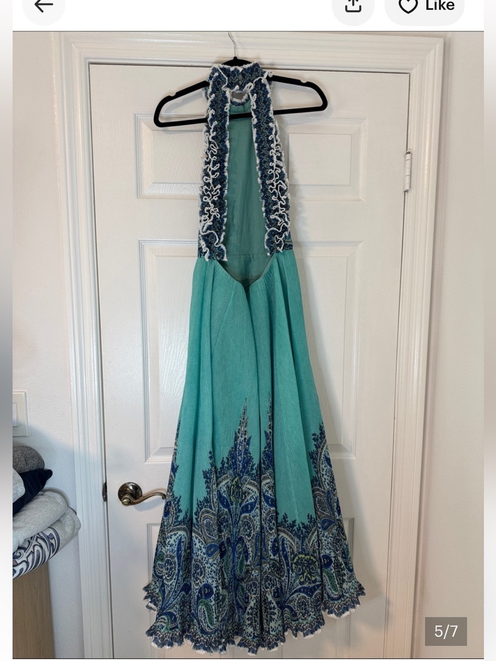 Zimmermann Runway Turquoise Halter Plisse Midi Dress Blue Paisley Border - Picture 4 of 6